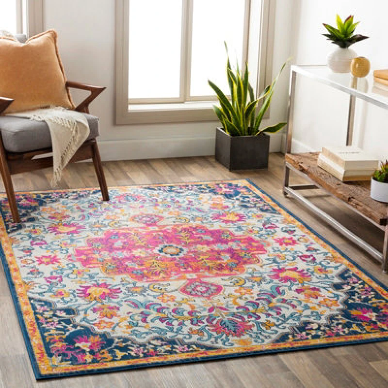 Image of Livabliss Vintage Oriental Boho Bright Pink Chinu Area Rug 160 X 215cm - Easy Care, Non Shedding, Ideal For Living Room & Bedroom
