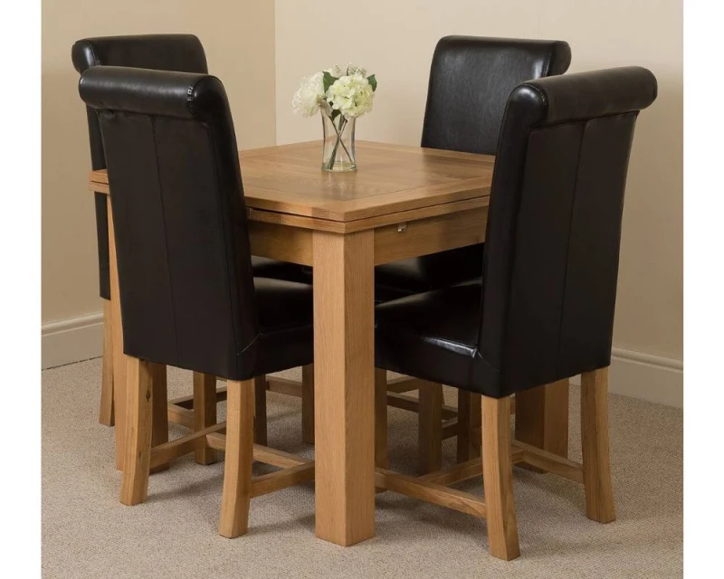 Image of Thats Furniture Richmond 90-150cm Oak Extending Dining Table + 4 Washington Leather Chairs in Black Unisex