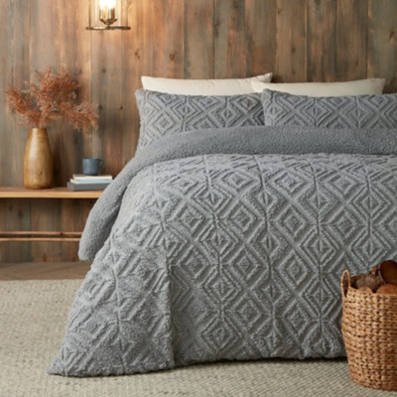 Image of Fusion Romo Grey Fleece & Sherpa Duvet Cover Set