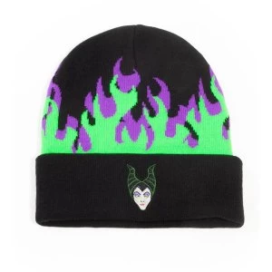 Image of Disney - Flames With Maleficent Character Face Unisex Beanie - Black
