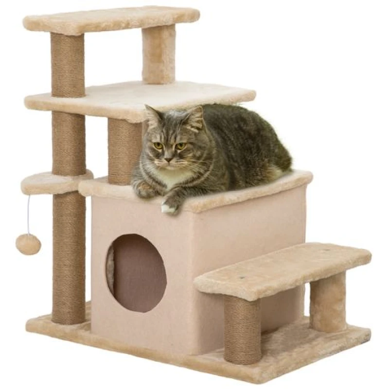 Image of PawHut Dog Steps for Bed 4 Step Pet Stairs Cat House with Detachable Cover - Pawhut 5061025019342