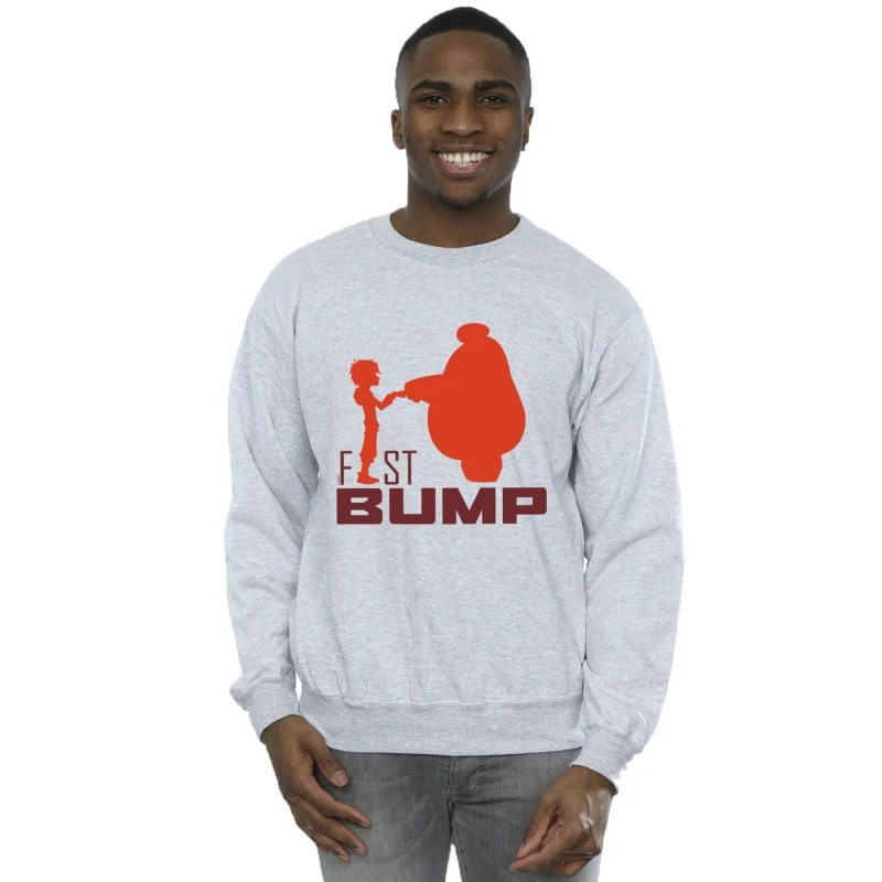 Image of Disney Men Big Hero 6 Baymax Fist Bump Cutout Sweatshirt in Grey Size: Small Grey S Male 5059934890725