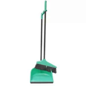 Image of JVL Long Handle Dustpan and Bristle Brush Set Turquoise/Grey