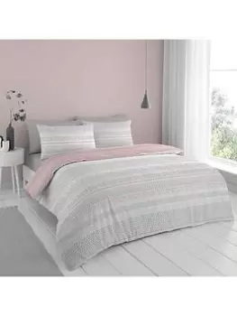 Image of Cloudsoft Banded Spots Reversible Duvet Cover Set In Pink