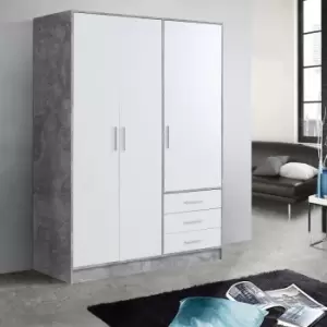Image of FWStyle Forte 3 Door 3 Drawer Combination Wardrobe - Concrete Grey and White
