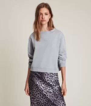 Image of AllSaints Womens Pippa Embroidered Sweatshirt, Thunder Grey, Size: M