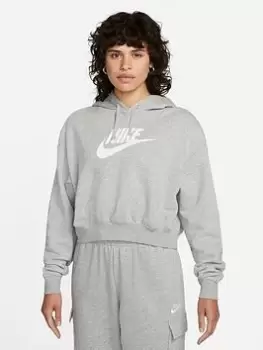 Image of Nike NSW Club Fleece GX Crop Hoodie - Dark Grey Heather, Size XS, Women