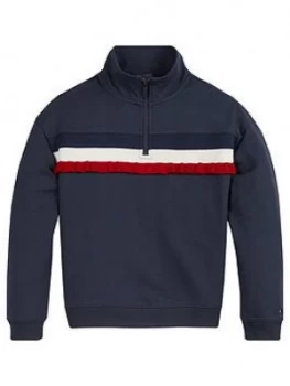 Image of Tommy Hilfiger Girls Ruffle Rib Half Zip Sweat - Navy