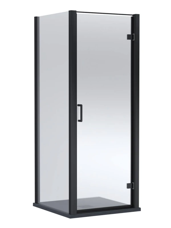 Image of Balterley Hinged Shower Door & Slimline Tray: 900x900mm Matt Black in Black Unisex