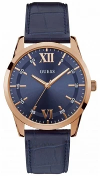 Image of Guess Mens Theo Leather Strap Blue Dial W1307G2 Watch