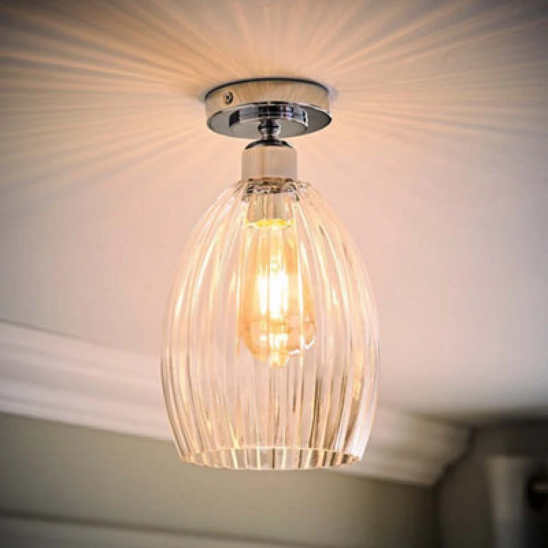 Image of ValueLights ValueLights Cheltenham Clear Ribbed Glass Dome Flush Ceiling Light with LED Bulb in Metallic Silver Metallic Silver One Size Unisex 505940