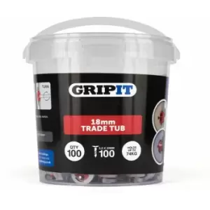 Image of Charles Bentley - Gripit 18mm Plasterboard Fixing - 100 Pack (Red) Stud Wall Anchor Max Load 74kg - Red