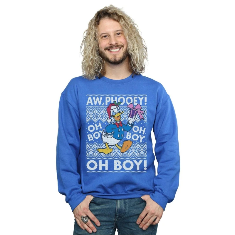 Image of Disney Men Donald Duck Christmas Fair Isle Sweatshirt in Blue Size: Small Blue S Male 5057736355053