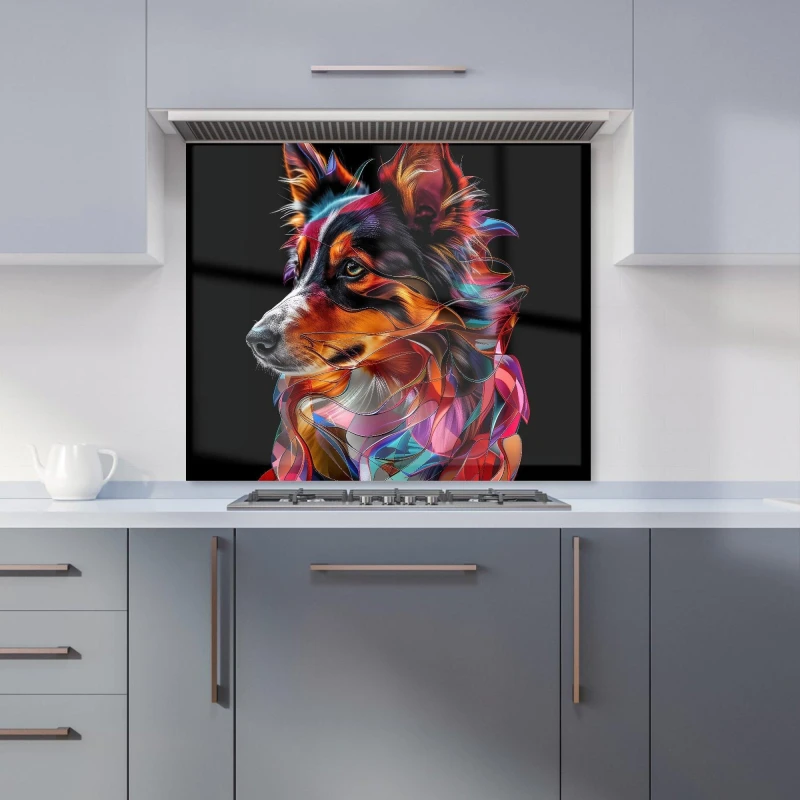 Image of Warren Reed - Designer Colorful Collie Dreams Kitchen Splashback Size: 700mm x 650mm Multicolor Unisex 700mm x 650mm