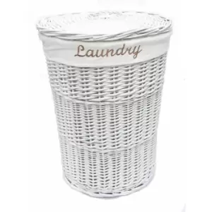 Image of Wicker Round Laundry Basket With Lining [White Laundry basket (Medium)( 50x37cm)] - White