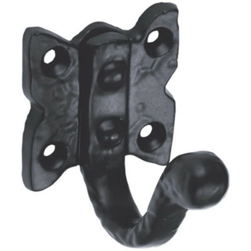 Image of Loops Single Ornate Wardrobe Hook on Butterfly Backplate 47mm Proj Black Antique Black