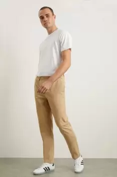 Image of Stone Pleat Front Slim Fit Fine Twill Trousers