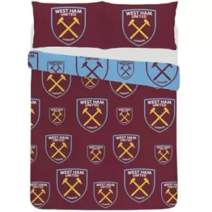 Image of West Ham United FC Duvet Cover Set (Single) (Claret Red/Sky Blue) - Claret Red/Sky Blue