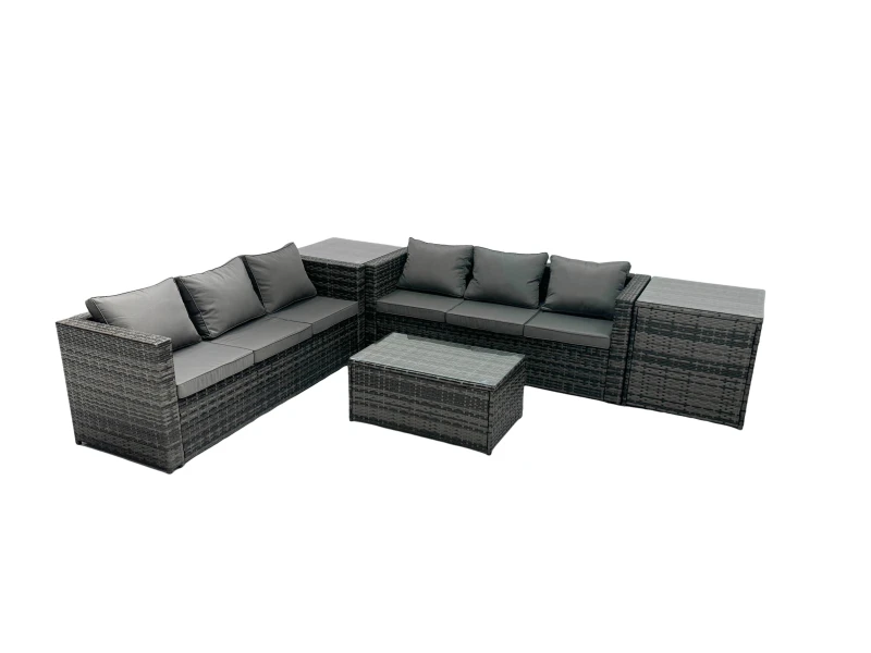 Image of Fimous 6-seater Patio Coffee Table Sofa Set with 2 Side Tables in Dark Grey Dark Grey Unisex