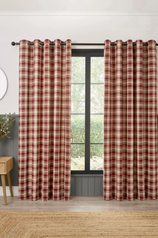 Image of Curtina Everett Jacquard Ready Made Eyelet Curtains Red