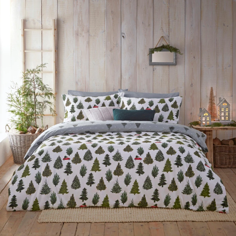 Image of Furn Furn Evergreen 100% Brushed Cotton Duvet Cover Set Size: Super King Green Super King Unisex 5025532750273