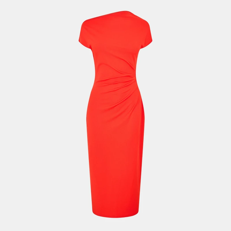 Image of French Connection Womens Valetta Off-Shoulder A-Line Dress Scarlet Red female 8 (XS)