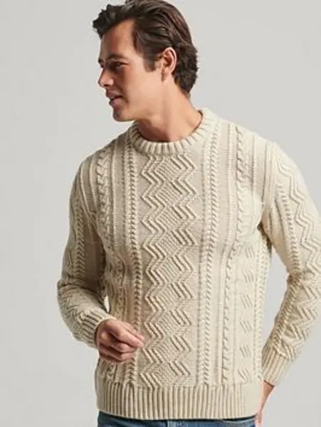 Image of Superdry Jacob Cable Knit Crew Jumper - Cream