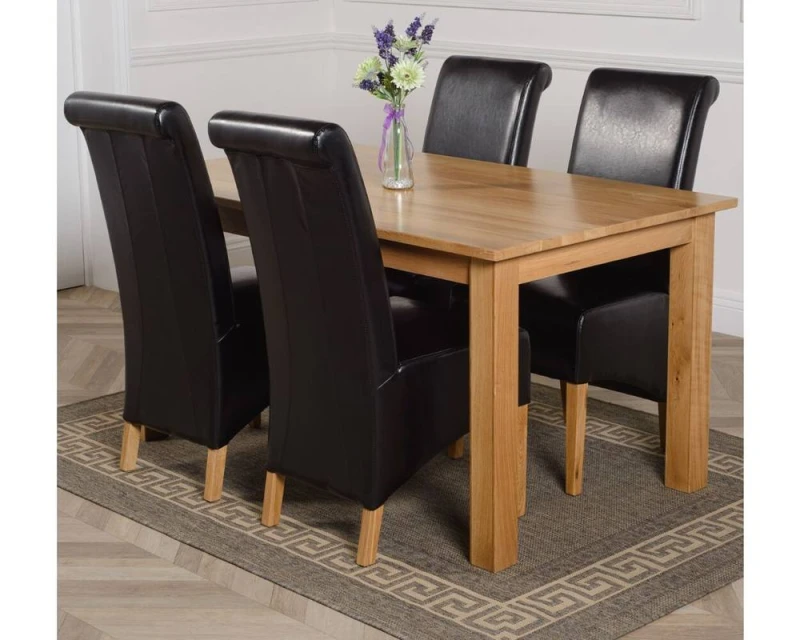 Image of Thats Furniture Oslo 150 x 90cm Medium Oak Dining Table & 4 Montana Leather Chairs in Black Unisex 150 x 90 cm