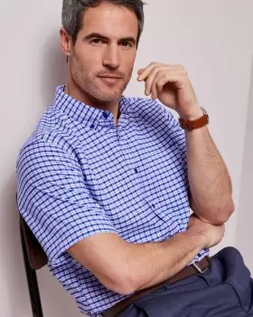 Image of Cotton Traders Mens Short Sleeve Patterned Soft Touch Shirt in Blue