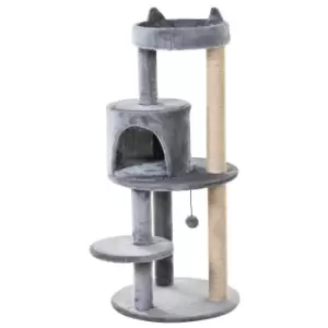 Image of PawHut 3-Tier Deluxe Cat Activity Tree w/ Scratching Posts Ear Perch House Platform Play Ball Plush Fun Toys Exercise Rest Relax Climb Grey