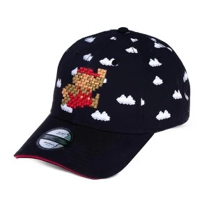 Image of Nintendo - 8-Bit Clouds Snapback Baseball Cap - Black/Red