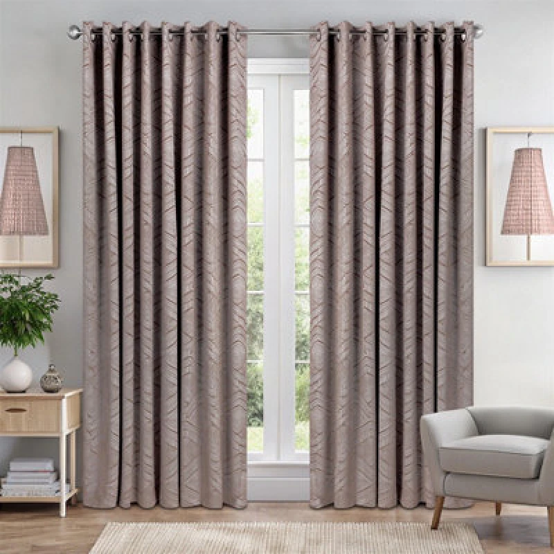 Image of Luxury Living Triple Weave Soft Drape Geometric Aztec Print Ring Top Blackout Curtains 229Cm X 183Cm Terracotta
