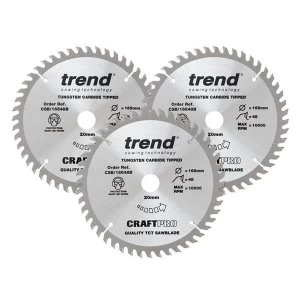 Image of Trend CraftPro Plunge Saw Blade 165 x 20mm x 48T (Pack 3)
