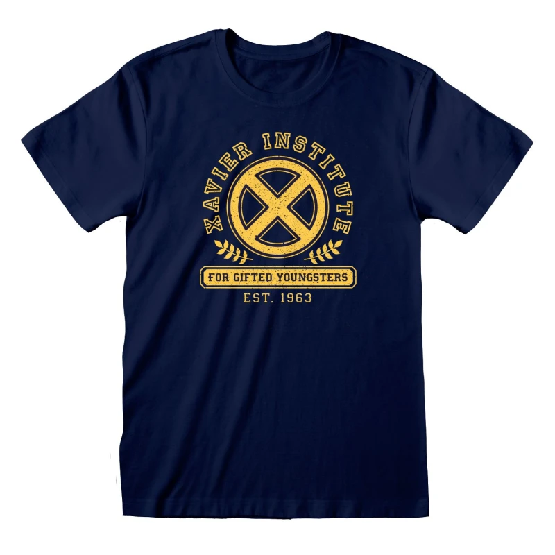Image of X-Men Mens Xavier Institute Badge T-Shirt in Navy Size: Small Navy Male S