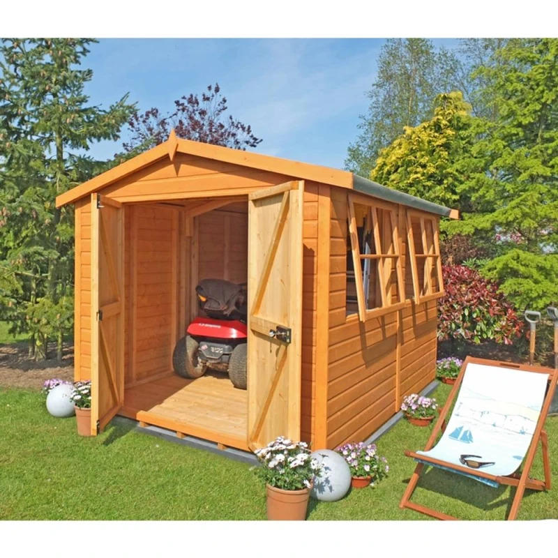 Image of Shires Bison Handmade Garden Shed Approx 10 x 10 Feet in Brown Brown Unisex