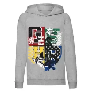 Image of Harry Potter Girls Hogwarts Houses Crest Hoodie (5-6 Years) (Grey Heather)