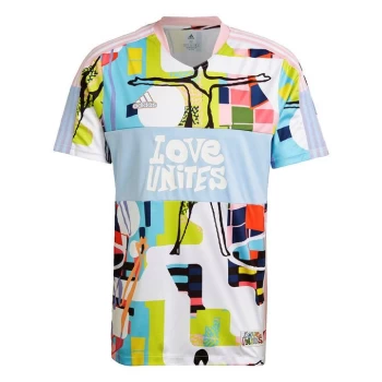 Image of adidas Love Unites Tiro Jersey Unisex - True Pink / Glow Blue