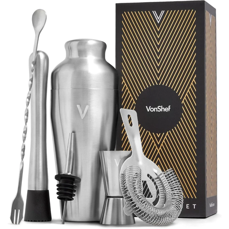 Image of VonShef 6 Piece Stainless Steel Parisian Cocktail Shaker Set Silver