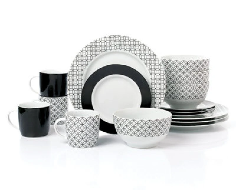 Image of 16Pc Geo Black & White Dinner Set