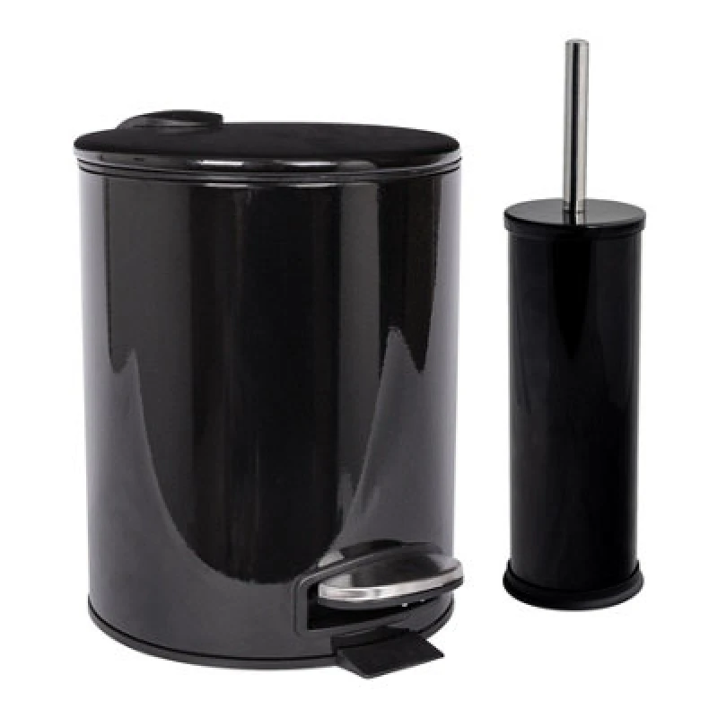 Image of Harbour Housewares 2pc Round Stainless Steel Pedal Bin & Toilet Brush Set - 5L - Black unisex