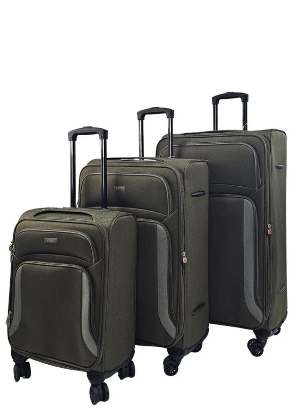 Image of Infinity Leather Soft 8 Wheel Luggage Light Travel Suitcases in Khaki Size: Medium Khaki Unisex Medium