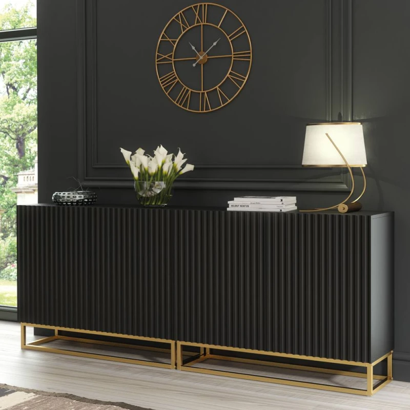 Image of Creative Furniture Ripple Duo Sideboard 200cm - Modern Fluted Design with Push to Open doors in Black Unisex