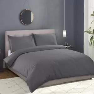 Image of Harwoods Sandringham Pom Pom Duvet Cover Set, Grey, Single