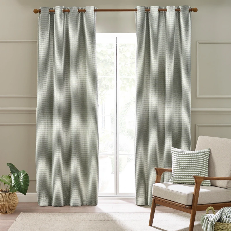 Image of Catherine Lansfield Stab Stitch Ready Made Eyelet Curtains Sage