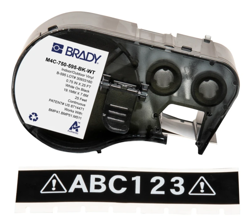 Image of Brady M4C-750-595-BK-WT printer label Black. White Self-adhesive print