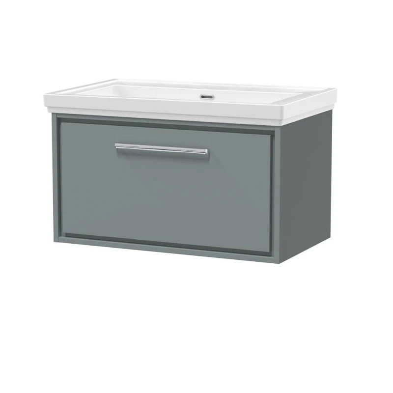Image of Balterley Wall Hung Single Drawer Bathroom Vanity, Fireclay Basin, Grey, 800mm in Grey Grey Unisex