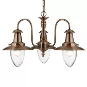 Image of Fisherman 3 Light Multi Arm Ceiling Pendant Copper, Seeded Glass, E27