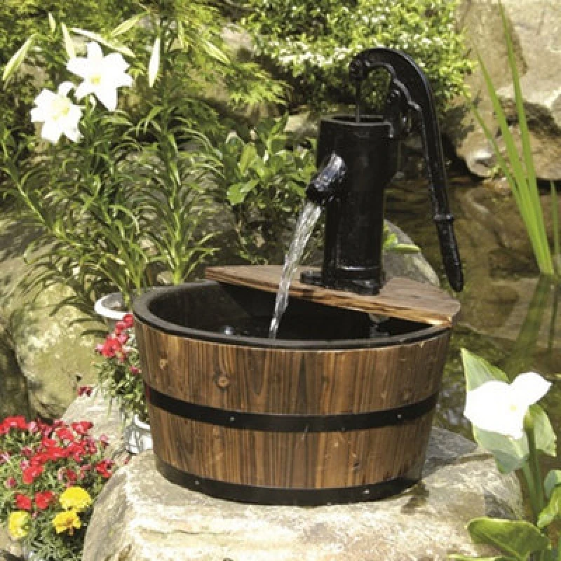 Image of Certikin Heissner Single Wooden Barrel & Hand Pump Water Feature 016596-00