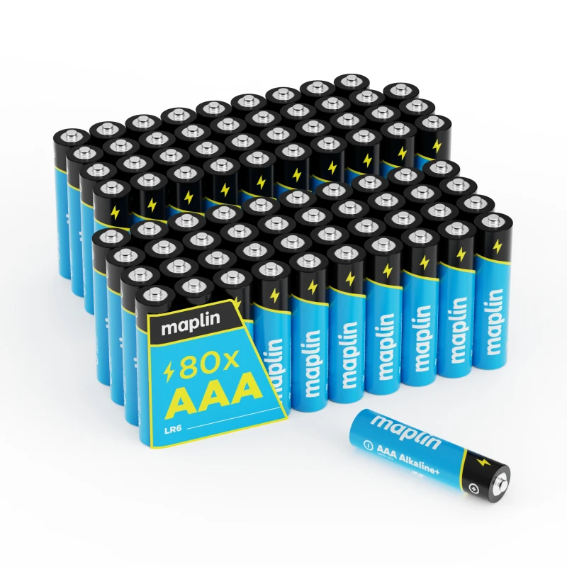 Image of Maplin Maplin AAA LR03 1.5V Alkaline Batteries 7 Year Shelf Life High Performance (Pack of 80) 426PAM
