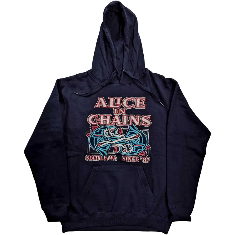 Image of Alice In Chains Mens Totem Fish Pullover Hoodie in Navy Size: Medium Navy Male M